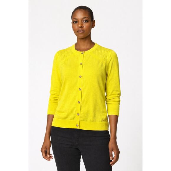 Escada Sweaters - Escada Chartreuse Knit Cardigan Gold Buttons Italy Quiet Luxury L